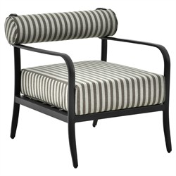 Madelle Modern Classic Grey Striped Sunbrella Black Aluminum Outdoor Arm Chair