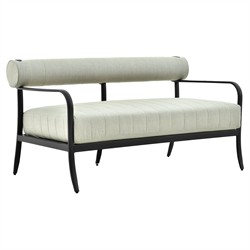 Madelle Modern Classic White Sunbrella Black Aluminum Outdoor Loveseat - 57&quot;
