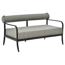 Madelle Modern Grey Striped Sunbrella Black Aluminum Outdoor Loveseat - 57&quot;