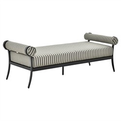 Madelle Modern Classic Grey Striped Sunbrella Black Aluminum Outdoor Dining Bench