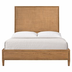 Anjana Coastal Beach Woven Rattan Brown Oak Bed - Queen