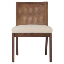 Annette Modern Classic Dark Brown Cane Wood Frame White Performance Dining Side Chair