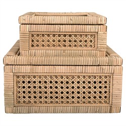 Niana Coastal Beach Natural Woven Rattan Square Decorative Box - Set of 2