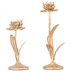Malone French Country Distressed Gold Iron Floral Candleholder - Set of 2