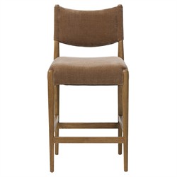 Odelia Modern Classic Brown Velvet Oak Wood Counter Stool