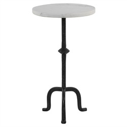 Leyla French Country Veined White Marble Black Iron Drink Table
