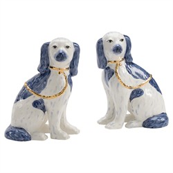 Riven Country Blue Ceramic Staffordshire Dog Figurine - Set of 2