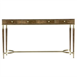 Whitaker Modern Classic Brown Walnut Wood Champagne Steel Desk