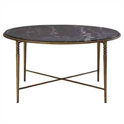 Emari French Country Black Marble Antique Brass Round Coffee Table
