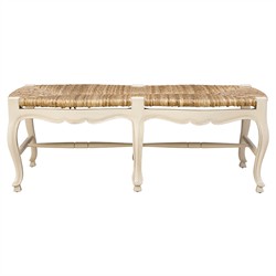 Lacey Updated Traditional Natural Woven Cream Mahogany Wood Entryway Bench