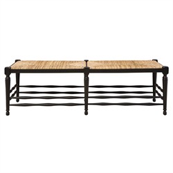 Arnold Coastal Beach Natural Woven Black Mahogany Wood Dining Bench