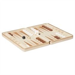 AERIN Enzo Modern Classic Fawn Leather Case Travel Backgammon Set