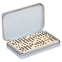 AERIN Enzo Modern Classic Blue Leather Case Travel Domino Set