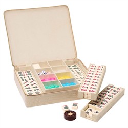 AERIN Enzo Modern Classic Fawn Leather Case Travel Mahjong Set