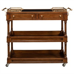 Quinn Updated Traditional Black Granite Brown Walnut Bar Cart