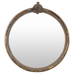 Quince Updated Traditional Antique Brown Mango Wood Round Wall Mirror