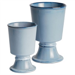Kelsey Coastal Blue Glazed Stoneware Footed Outdoor Planter - Set of 2