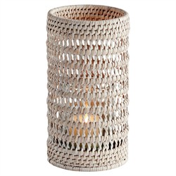 Hollis Coastal Whitewash Rattan Hurricane Candleholder - Small