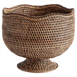 Hollis Updated Traditional Brown Rattan Footed Scalloped Planter