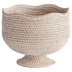 Hollis Updated Traditional Whitewash Rattan Footed Scalloped Planter