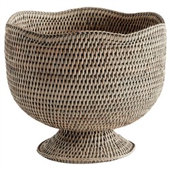 Hollis Updated Traditional Greywash Rattan Footed Scalloped Planter