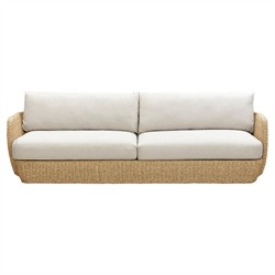 Viana Coastal Beige Upholstered Natural Wicker Outdoor Sofa - 93"