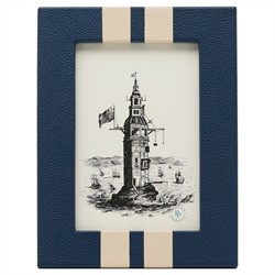 Pigeon and Poodle Blake Coastal Beach Navy Blue Leather Striped Photo Frame - 4x6