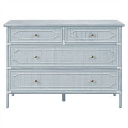 Ava Coastal Beach Light Blue Woven Rattan Dresser