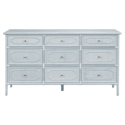 Ava Coastal Beach Light Blue Woven Rattan Long Dresser