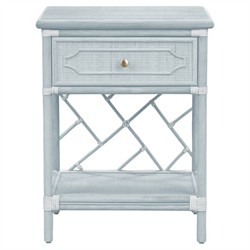 Ava Coastal Beach Light Blue Woven Rattan Nightstand