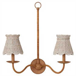 Aelle Coastal Whitewash Seagrass Scalloped Shade Double Armed Sconce