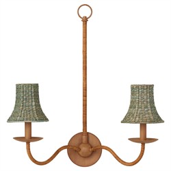 Aelle Coastal Teal Green Seagrass Bell Shade Double Armed Sconce