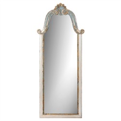 Dresden French Country Antique White Fir Wood Arched Wall Mirror