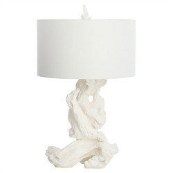 Estelle Coastal Beach White Linen Driftwood Table Lamp