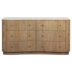 Juno Modern Classic Cream Marble Brown Wood Nightstand Wide (Over