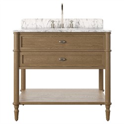 Tacorey French Country Carrara Marble Brown Oak Vanity Sink - 36&quot;