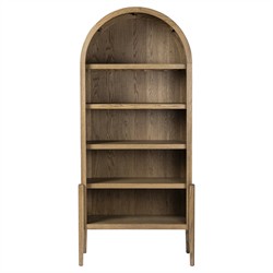 Ivan Updated Traditional Brown Oak Wood Arched Bookcase