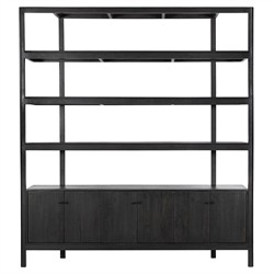 Rissa Modern Classic Black Acacia Wood Wide Bookcase