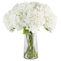 Maybelle Traditional White Hydrangea Glass Vase Faux Floral Arrangement