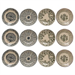 Phineas Traditional Cream Stoneware Multicolor Patterned Plate - Set of 12