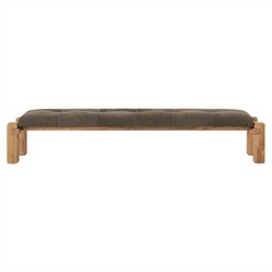 Riona Modern Classic Brown Leather Reclaimed Oak Tufted Bedroom Bench