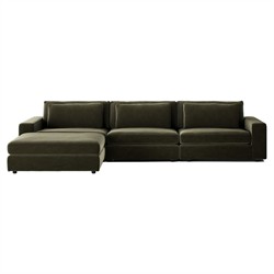 Candace Modern Classic Olive Green Velvet 3-Piece Sectional with Ottoman - 132"