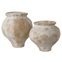 Caelum  Coastal Beach  Antique White Porcelain Vase - Set of 2