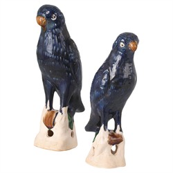 Lucan Updated Traditional Antique Blue Terracotta Parrot Statue - Set of 2
