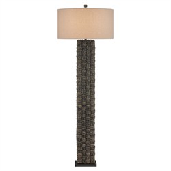 Evania Coastal Beach Natural Linen Black Seagrass Column Floor Lamp
