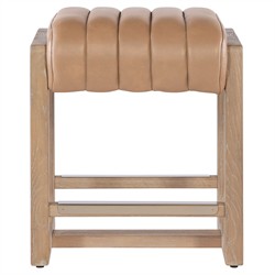 Leni Modern Classic Brown Leather Light Oak Wood Counter Stool