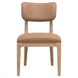 Leni Modern Classic Brown Leather Oak Wood Dining Chair