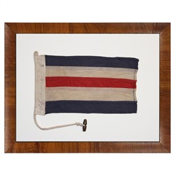 Clyde Coastal Blue Striped Nautical Flag Brown Burl Frame Mixed Media - 16x20