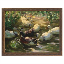 Greer Traditional Green Duck Antique Gold Frame Painting - 8x10