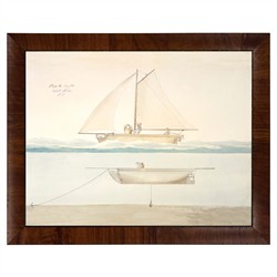 Solas Coastal Beige Sailboat Brown Walnut Burl Frame Painting - 12x16